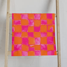 Load image into Gallery viewer, Neon Hot Pink + Orange Checker Hand Towel