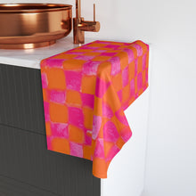 Load image into Gallery viewer, Neon Hot Pink + Orange Checker Hand Towel