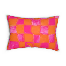 Load image into Gallery viewer, Hot Neon Orange and Pink Checker Lumbar Pillow