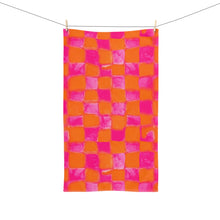 Load image into Gallery viewer, Neon Hot Pink + Orange Checker Hand Towel