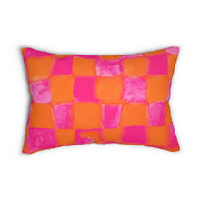 Load image into Gallery viewer, Hot Neon Orange and Pink Checker Lumbar Pillow