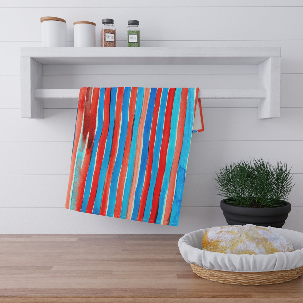 Blue + Red Stripe Cotton Tea Towel