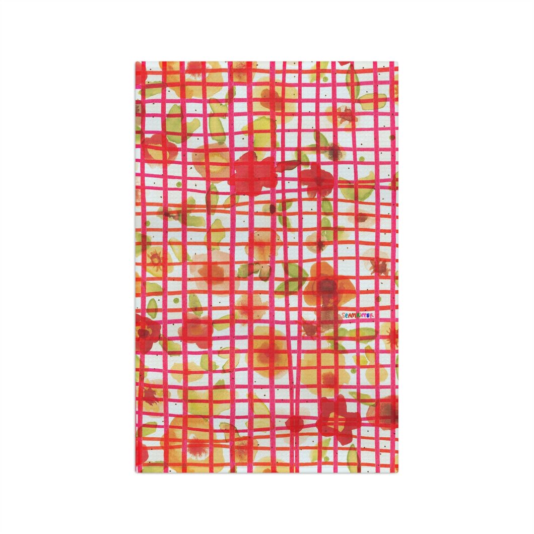 Floral Plaid Microfiber Tea Towel