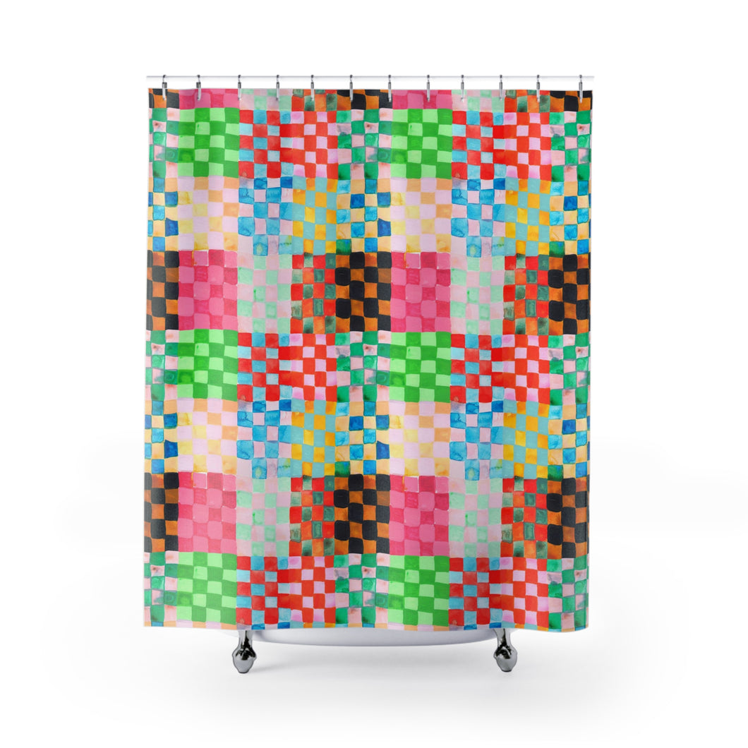 Pastel Checkerland Rainbow Shower Curtain