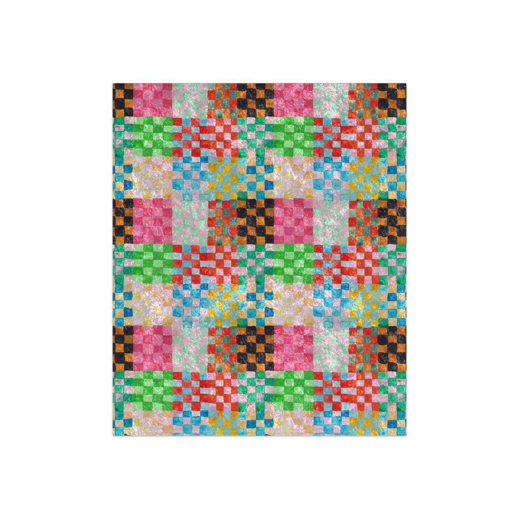 Pastel Checkerland Crushed Velvet Blanket
